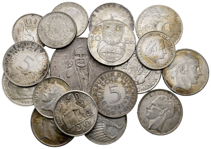 World coins. Lot of 18 pieces of world silver of the 20th century, Belgium (4), ...