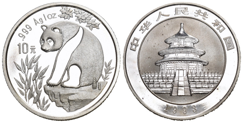 CHINA. Volksrepublik.10 Yuan 1993 Silber 1oz 31.1g selten kleine Kratzer sonst f...