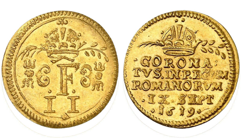 FRANKFURT 1619 Ferdinand II., 1592-1618-1637 1/2 Dukat 1619, auf seine Krönung z...