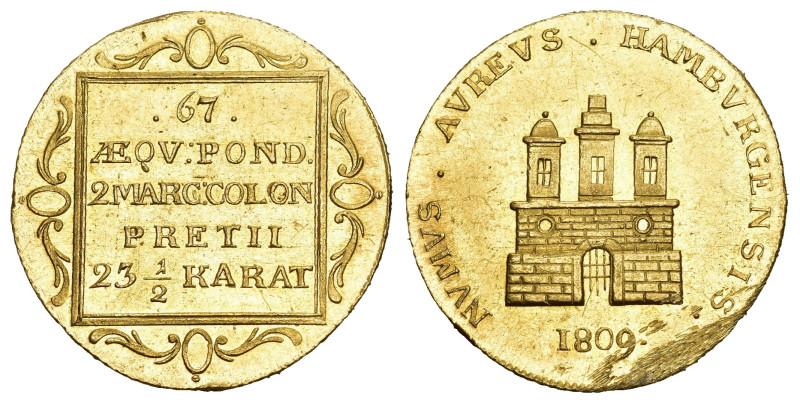 HAMBURG STADT 2 Dukaten 1809. 6,95 g. Münzmeister Hans Schierven Knoph. Divo/S. ...