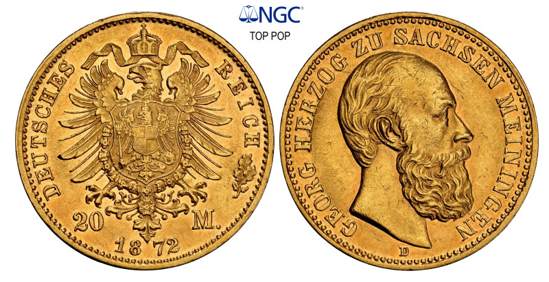 SACHSEN-MEININGEN Georg II., 1866-1914. 20 Mark 1872. J. 275 von grösster Selten...