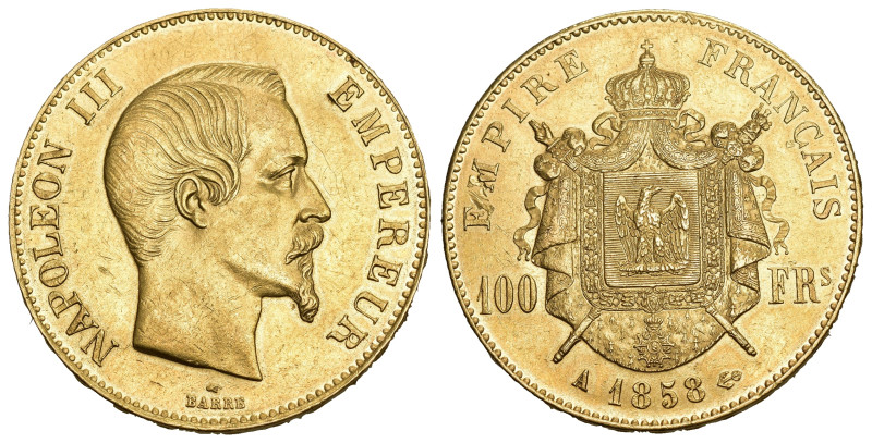 FRANKREICH. KÖNIGREICH. Napoléon III, 1852-1870.100 Francs 1858 A, Paris. 29,03 ...