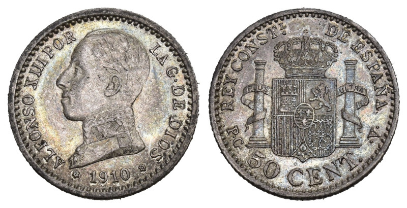 SPANIEN. Königreich 1910 50 Centimos Silber 2.5g KM 730 bis unzirkuliert