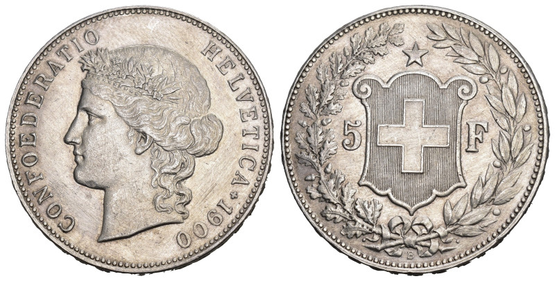 SCHWEIZ | SWITZERLAND | SUISSE | SWIZZERA 5 Franken 1900 B, Bern. 24.99 g. Divo ...