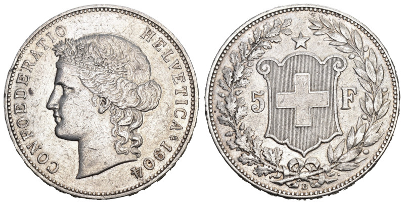 SCHWEIZ | SWITZERLAND | SUISSE | SWIZZERA 5 Franken 1904 B, Bern. 24.95 g. Divo ...