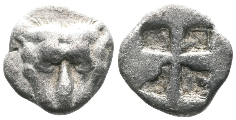 Asia Minor. Uncertain (Lesbos?) 500-400 BC.
Obol AR
Facing head of lion (or pa...