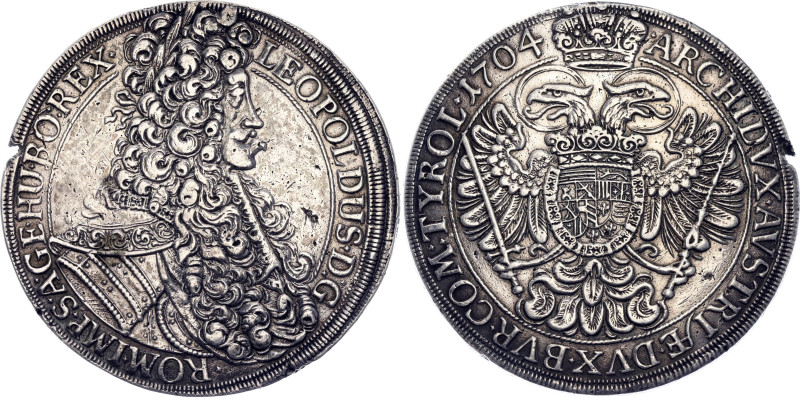 Austria 1 Taler 1704

KM# 1413, N# 78040; Silver 28.56 g.; Leopold I; Vienna M...