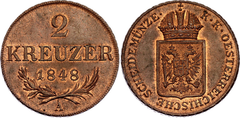 Austria 2 Kreuzer 1848 A

KM# 2188, N# 22368; Copper; Franz Joseph I; Vienna M...