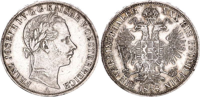 Austria 1 Vereinsthaler 1858 A

KM# 2244, N# 27536; Silver 18.55 g; Franz Jose...