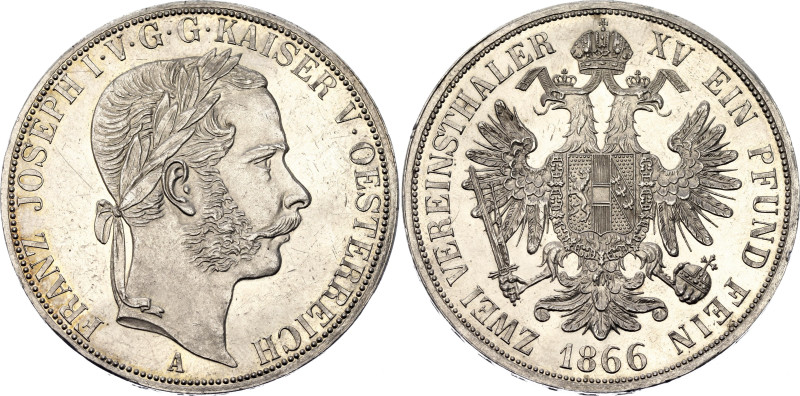 Austria 2 Vereinsthaler 1866 A

KM# 2250, N# 33410; Silver 36.99 g; Franz Jose...