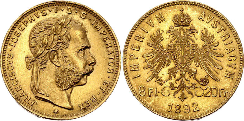 Austria 8 Florin / 20 Francs 1892 Restrike

KM# 2269, N# 17723; Gold (.900) 6....