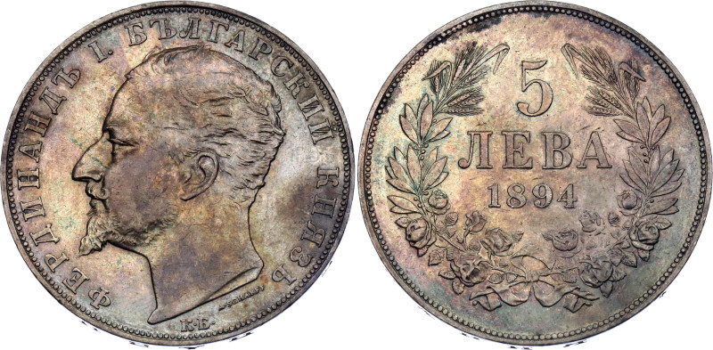 Bulgaria 5 Leva 1894 KB

KM# 18, N# 17712; Silver 25.00 g.; Ferdinand I; Kremn...