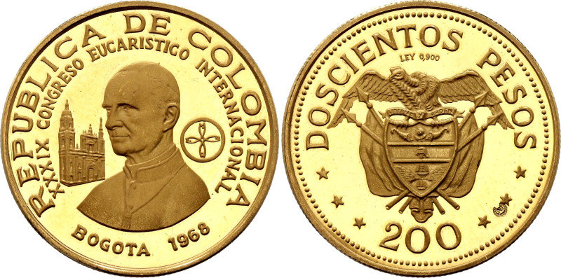 Colombia 200 Pesos 1968 Proof

KM# 232, N# 53282; Gold (.900) 8.60 g., Proof; ...