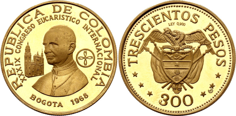 Colombia 300 Pesos 1968 Proof

KM# 233, N# 87016; Gold (.900) 12.90 g., Proof;...