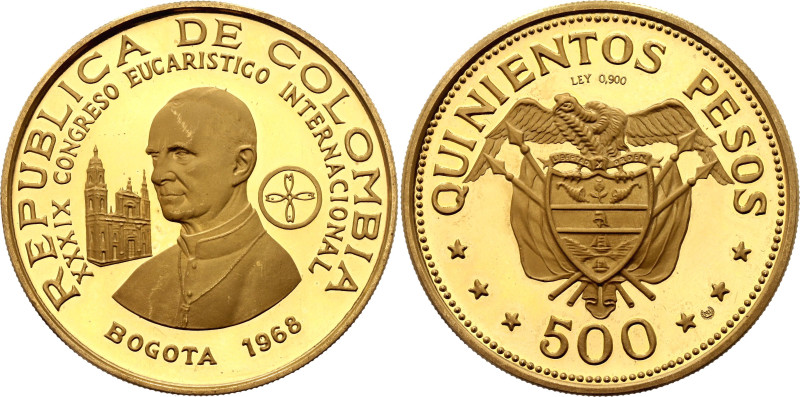 Colombia 500 Pesos 1968 Proof

KM# 234, N# 48064; Gold (.900) 21.50 g., Proof;...