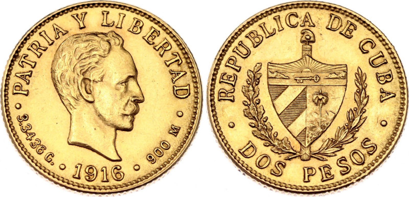 Cuba 2 Pesos 1916

KM# 17, N# 34183; Gold (.900) 3.34 g.; José Martí; Philadel...