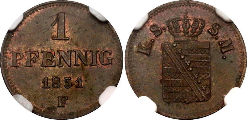 German States Saxony-Albertine 1 Pfennig 1851 F NGC MS64 BN Top Pop

KM# 1155,...