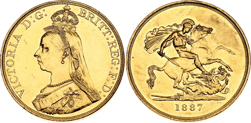 Great Britain 5 Pounds 1887

KM# 769, Sp# 3864, N# 13216; Gold (.917) 39.94 g....