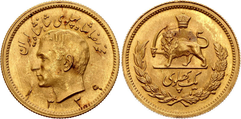 Iran 1 Pahlavi 1960 SH 1339

KM# 1162, N# 29163; Gold (.900) 8.13 g.; Mohammad...