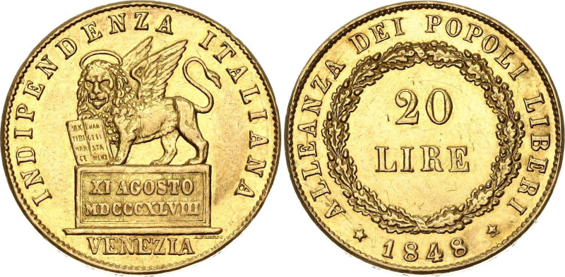 Italian States Venice 20 Lire 1848

KM# 806, Fr# 1518, C# 187, N# 39103; Gold ...