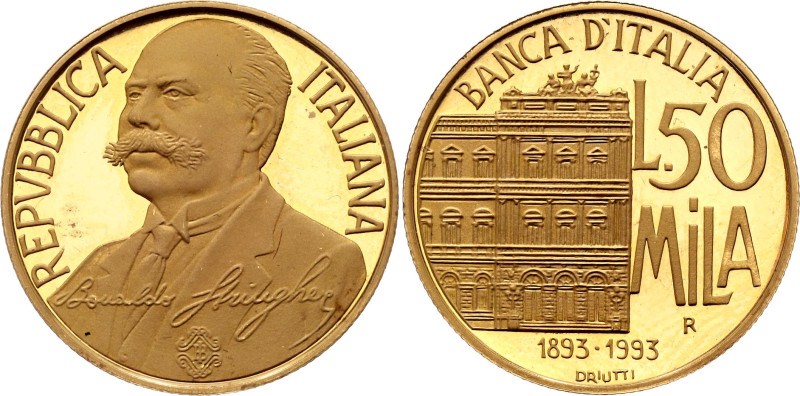 Italy 50000 Lire 1993 R Proof

KM# 176, N# 58315; Gold (.900) 7.50 g., Proof; ...