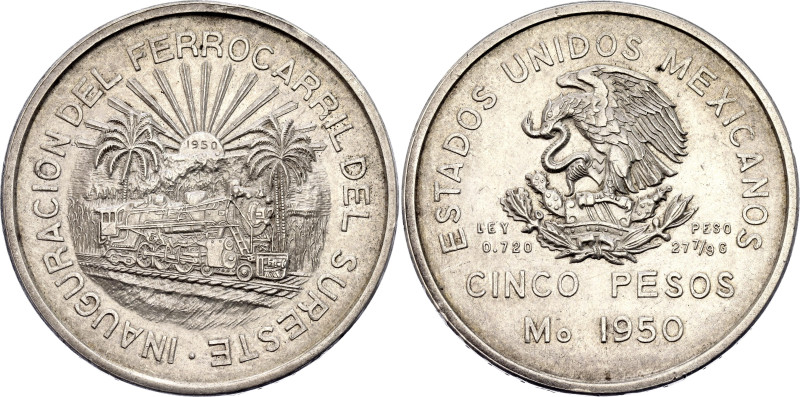 Mexico 5 Pesos 1950 Mo

KM# 466, N# 18759; Silver 27.77 g.; Opening of the Sou...