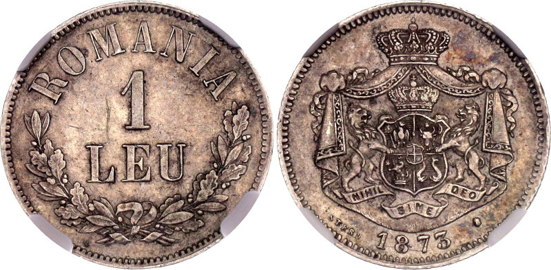 Romania 1 Leu 1873 NGC AU53

KM# 10, N# 31296; Silver 5.00 g.; Carol I; Brusse...