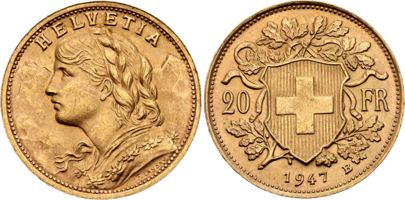 Switzerland 20 Francs 1947 B

KM# 35.2, N# 283832; Gold (.900) 6.45 g.; "Vrene...