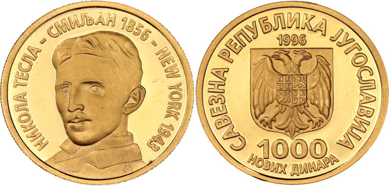 Yugoslavia 1000 Novih Dinara 1996

KM# 172, N# 82596; Gold (.900) 8.64 g., Pro...