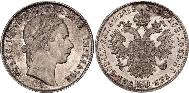 Austria 20 Kreuzer 1852 A

KM# 2211, N# 7094; Silver 4.32 g.; Franz Joseph I; ...