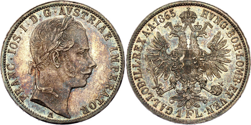 Austria 1 Florin 1865 A

KM# 2219, N# 7004; Silver 12.34 g.; Franz Joseph I; V...