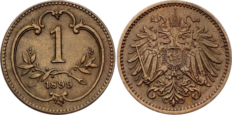 Austria 1 Heller 1899 Key Date

KM# 2800, N# 6189; Bronze; Franz Joseph I; UNC