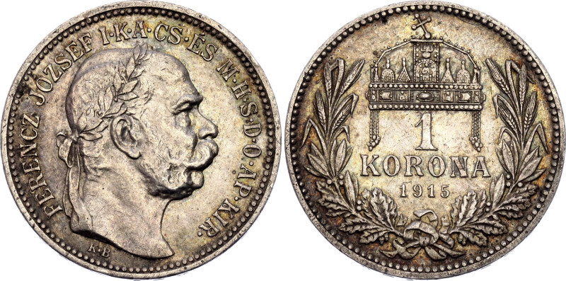 Hungary 1 Korona 1915 KB

KM# 492, N# 12865; Silver 5.05 g.; Franz Joseph I; K...