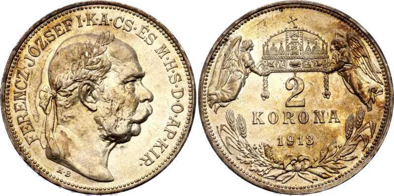 Hungary 2 Korona 1913 KB

KM# 493, N# 10991; Silver 10.00 g.; Franz Joseph I; ...