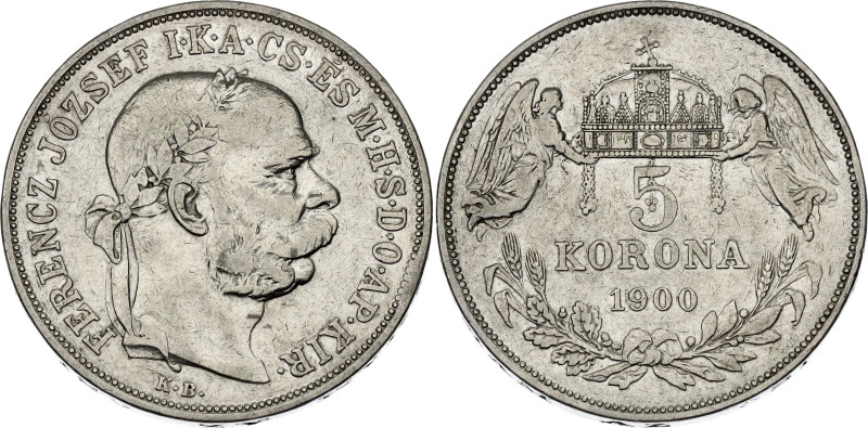 Hungary 5 Korona 1900 KB

KM# 488, N# 12866; Silver 23.79 g.; Franz Joseph I; ...