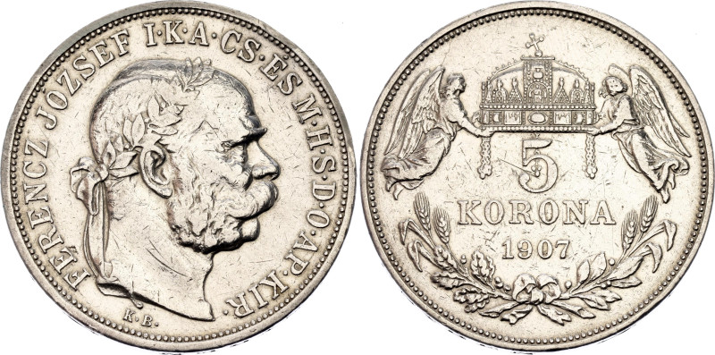 Hungary 5 Korona 1907 KB

KM# 488, N# 12866; Silver 23.90 g.; Franz Joseph I; ...