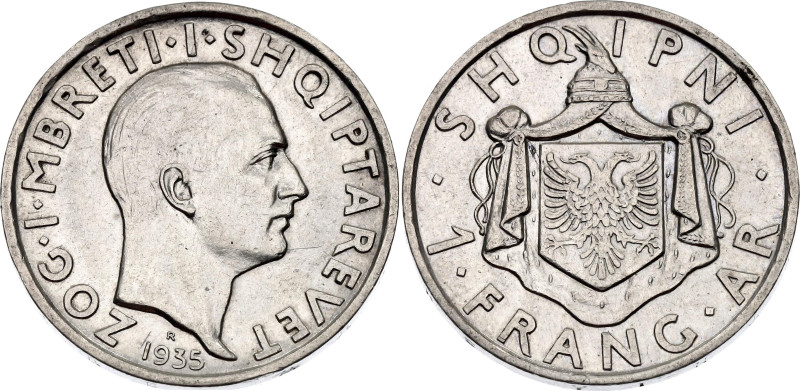 Albania 1 Frang Ar 1935 R

KM# 16, N# 11784; Silver 5.00 g.; Zog I; Rome Mint....