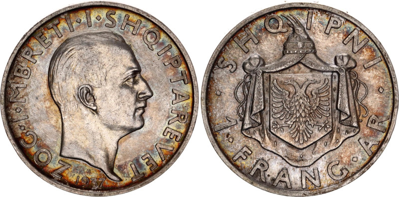 Albania 1 Frang Ar 1937 R

KM# 16, N# 11784; Silver 4.97 g; Zog I; Rome Mint; ...