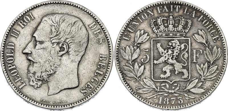 Belgium 5 Francs 1873

KM# 24, N# 276; Silver; Leopold II; VF+