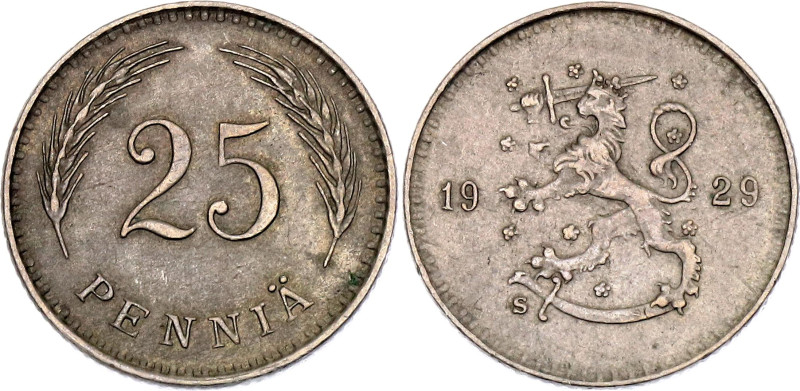 Finland 25 Pennia 1929 S Key Date

KM# 25, N# 8725; Copper-nickel; Mintage 200...