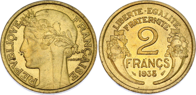 France 2 Francs 1938

KM# 886, F# 268/11, N# 709; Copper-aluminium; Paris Mint...