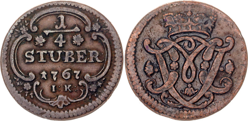 German States Cologne 1/4 Stuber 1767 IK

KM# 161, N# 9717; Copper; Maximilian...