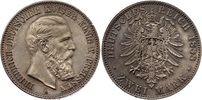 Germany - Empire Prussia 2 Mark 1888 A

KM# 510, J. 98, N# 21786; Silver 11.11...