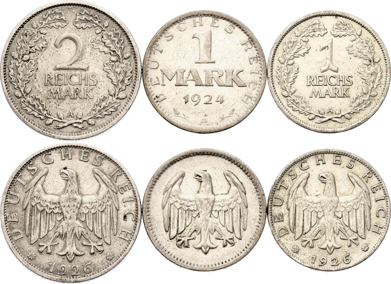 Germany - Weimar Republic 1 Mark - 1 - 2 Reichsmark 1924 - 1926 A

KM# 42, 44,...