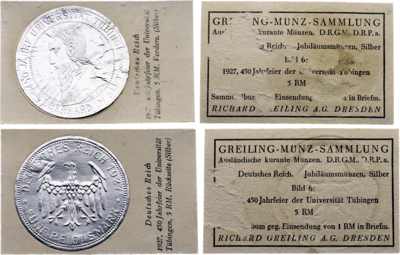 Germany - Weimar Republic 5 Reichsmark 1927 F German Collector's Coin Cards

K...