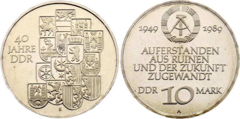 Germany - DDR 10 Mark 1989 A Proof

KM# 132, N# 10539; Copper-nickel 12.00 g.,...