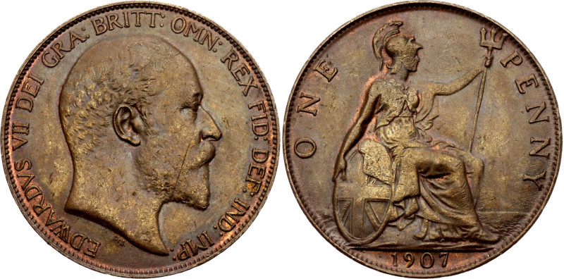 Great Britain 1 Penny 1907

KM# 794.2, N# 857; Bronze; Edward VII; London Mint...