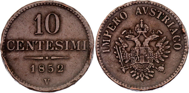 Italian States Lombardy-Venetia 10 Centesimi 1852 V

C# 32, MIR# 536, N# 18151...