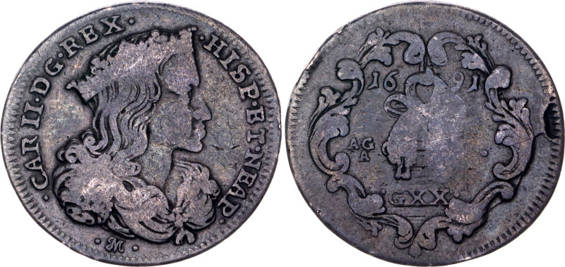 Italian States Naples 1 Carlino 1691 IM AGA

KM# 116, N# 110564; Silver 4.05 g...