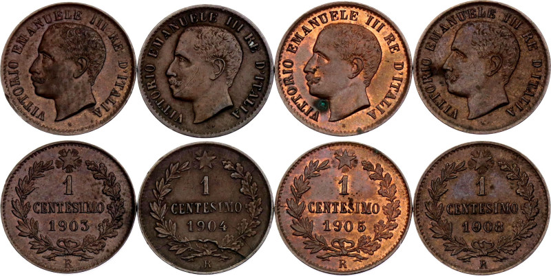 Italy 4 x 1 Centesimo 1903 - 1908 R

KM# 35, N# 7192; Copper; Vittorio Emanuel...